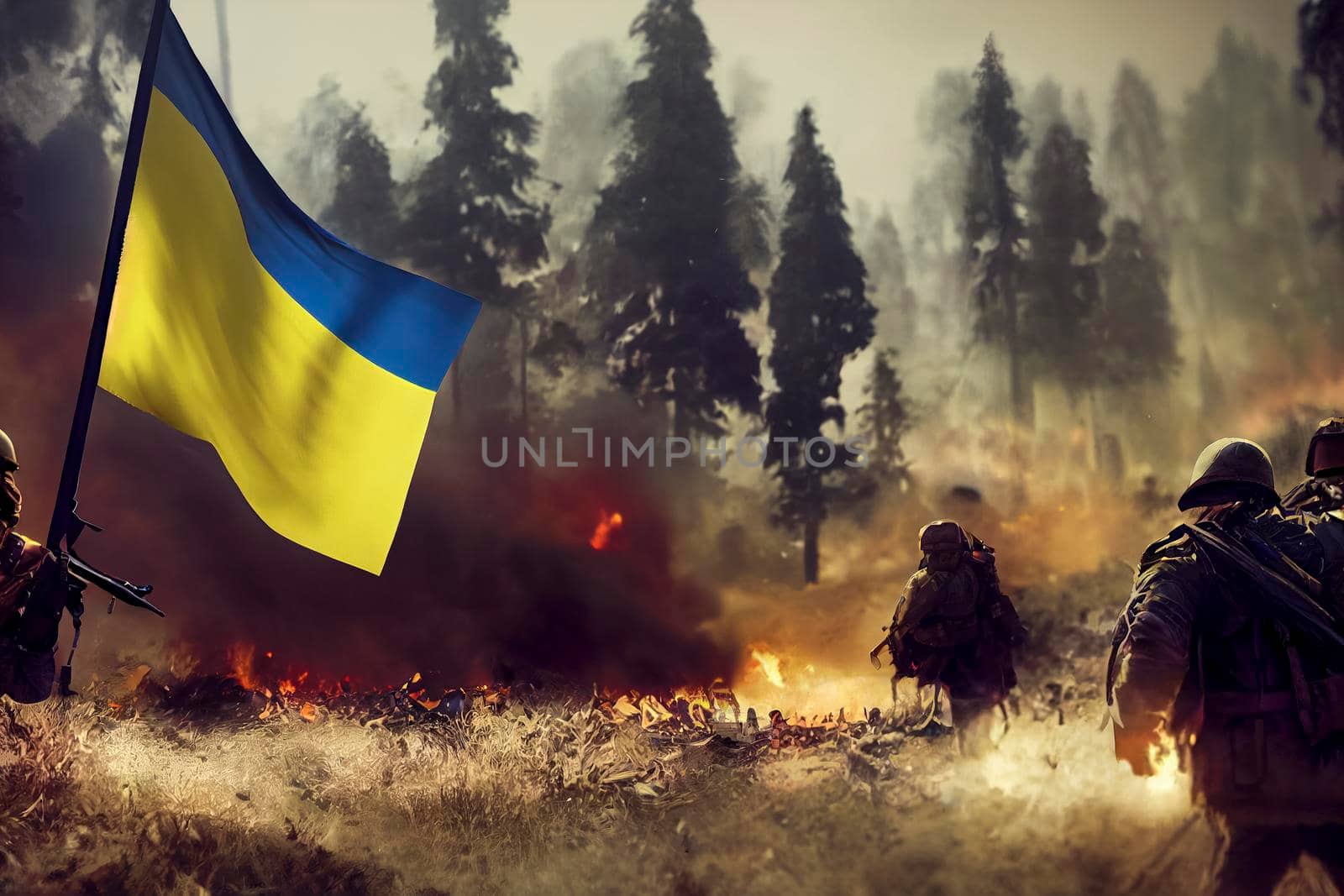 Battlefield illustration of the Ukrainian-Russian war