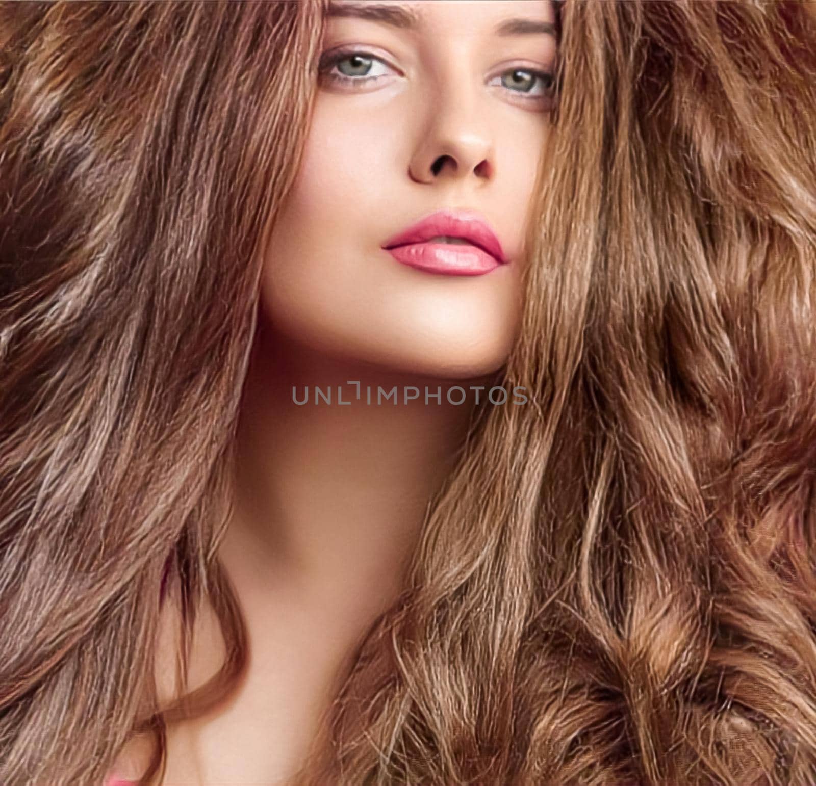 Hairstyle, beauty and hair care, beautiful woman with long natural brown hair, glamour portrait for hair salon and haircare brand