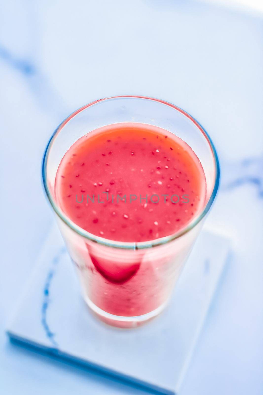 Branding, fasting and cleanse concept - Berry fruit juice in glass, vegan smoothie with chia for diet detox drink and healthy natural breakfast recipe, organic exotic food and nutrition brand design