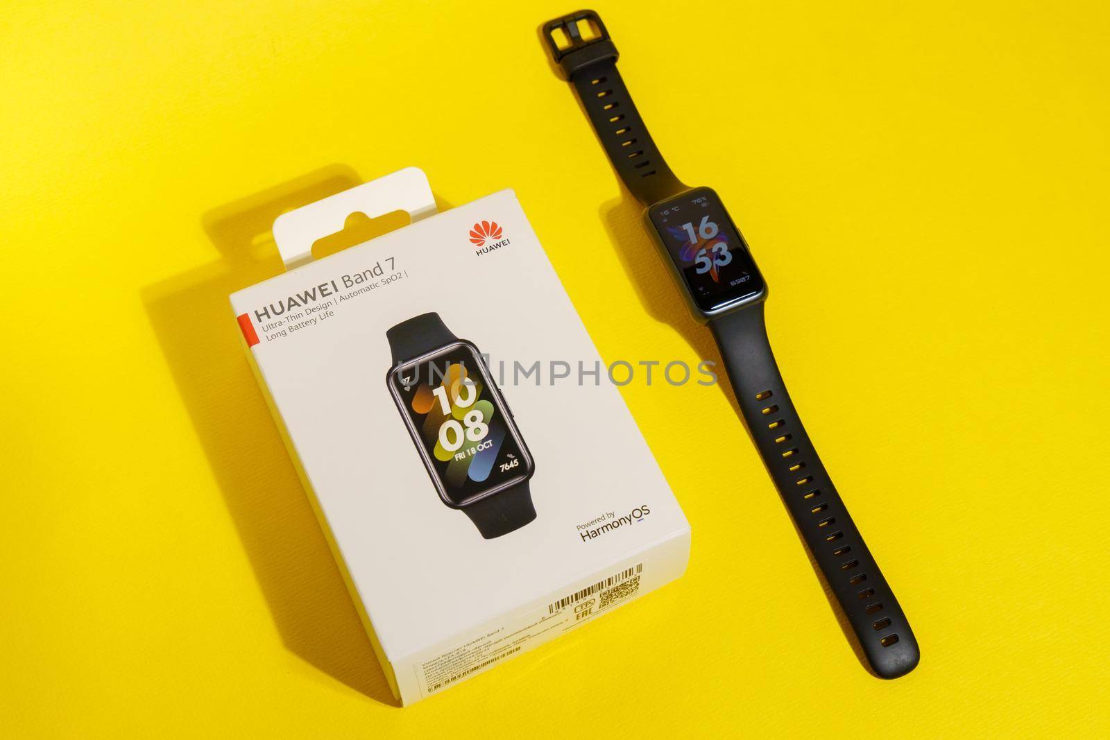 Tyumen, Russia-September 27, 2022: Smart watch Huawei Band 7. Huawei Technologies a Chinese company.