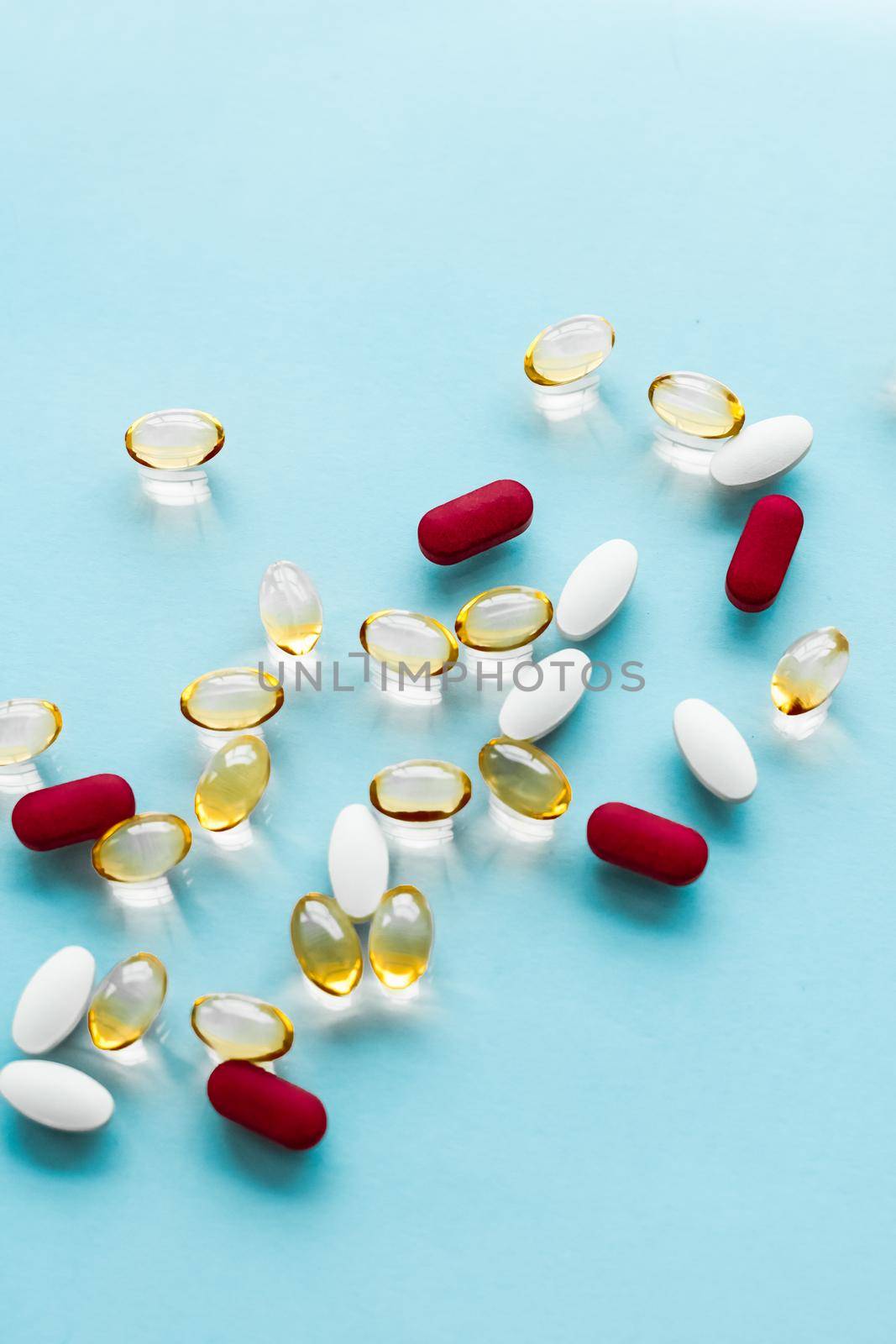 Pharma, branding and lab concept - Pills and capsules for diet nutrition, anti-aging beauty supplements, probiotic drugs, pill vitamins as medicine and healthcare cosmetics, pharmacy brand background