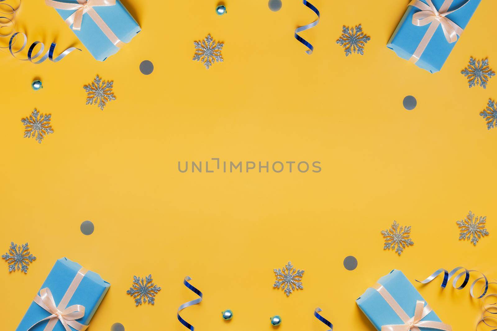 Christmas greeting card mock up in trendy yellow blue Ukrainian colors.