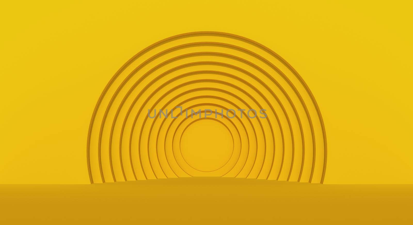 Abstract room circles yellow background. 3d rendering.