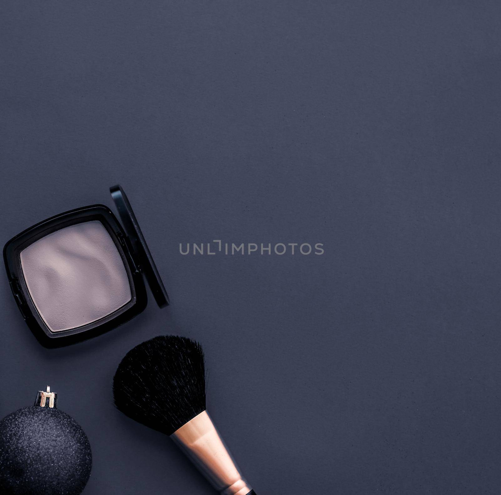 Cosmetic branding, fashion blog cover and girly glamour concept - Make-up and cosmetics product set for beauty brand Christmas sale promotion, luxury black flatlay background as holiday design