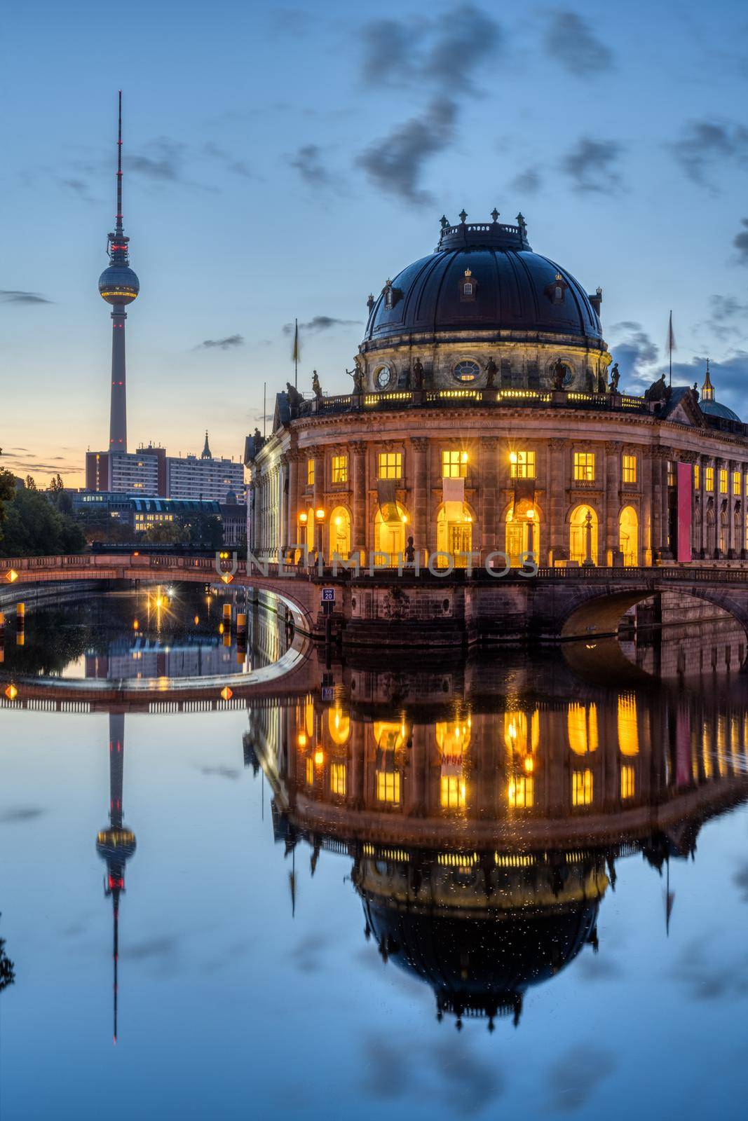 The Bode Museum and the Television Tower at dawn by elxeneize