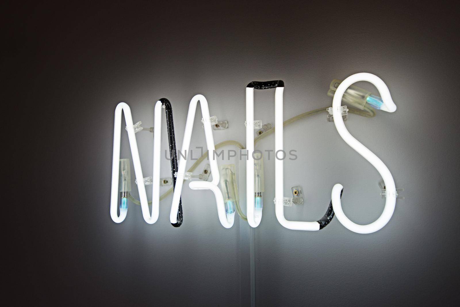 Shining Nails white Neon Label. advertising for beauty salon by Ashtray25