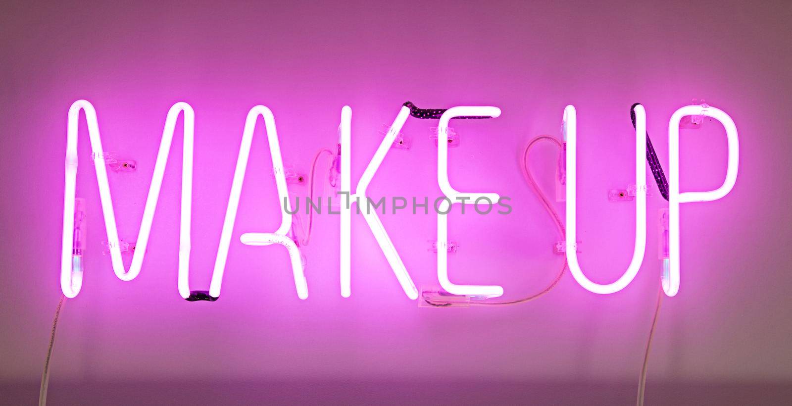 Makeup Neon Label. Cosmetics Promotion.