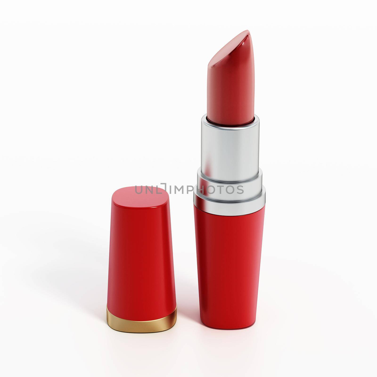 Red lipstick isolated on white background. 3D illustration by Simsek