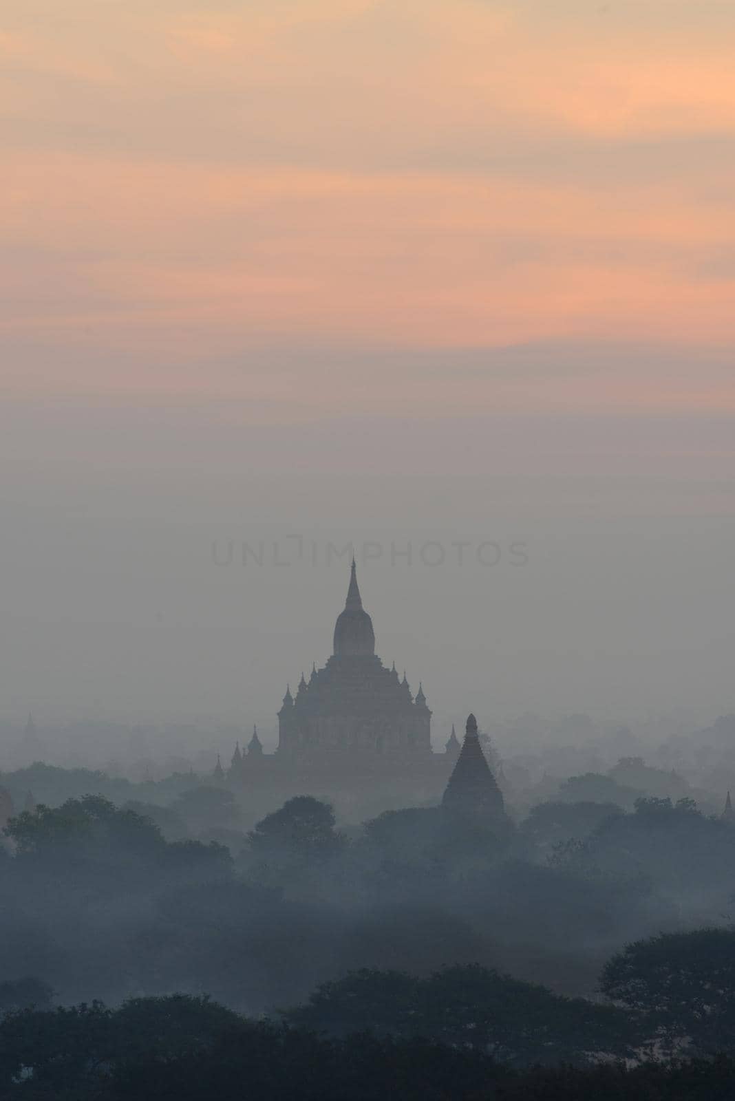 pagoda field in bagan myanmar in the morning