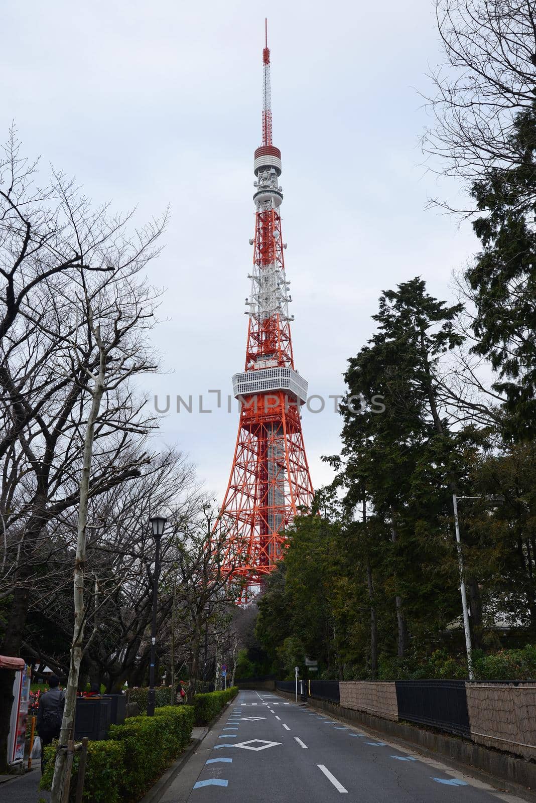 tokyo tower with cloudy sky