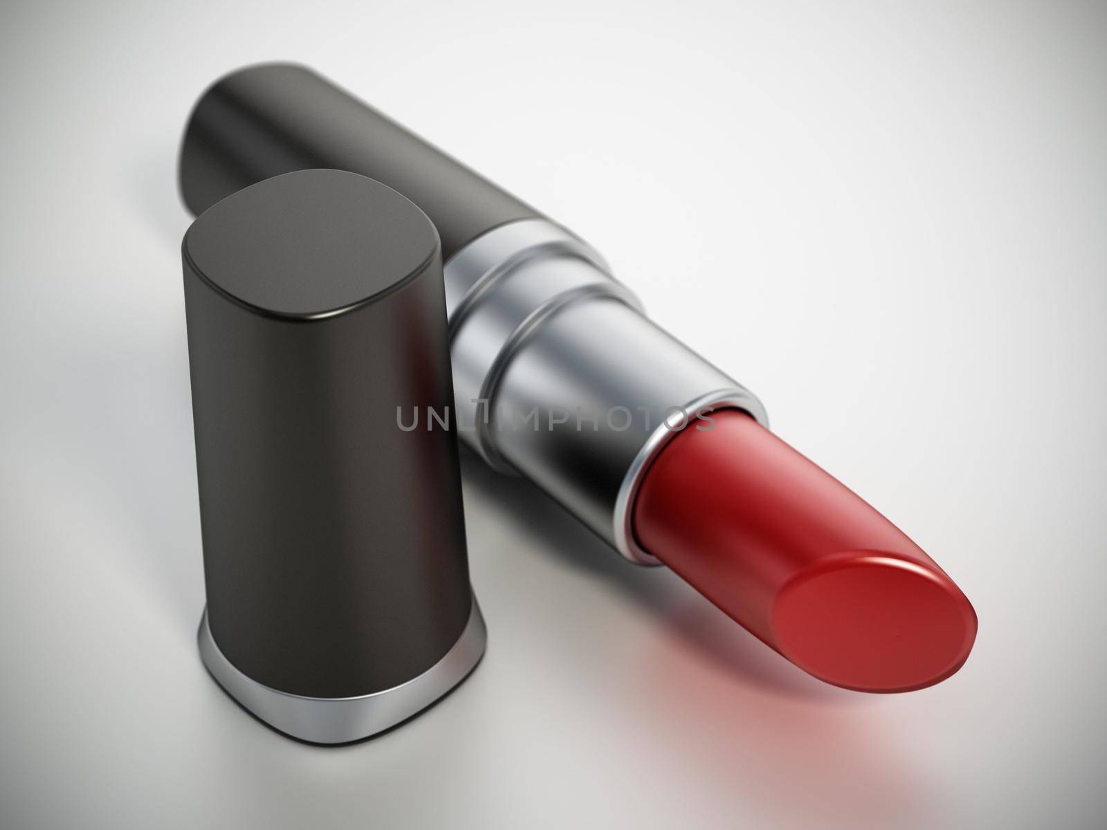 Red lipstick isolated on white background. 3D illustration by Simsek