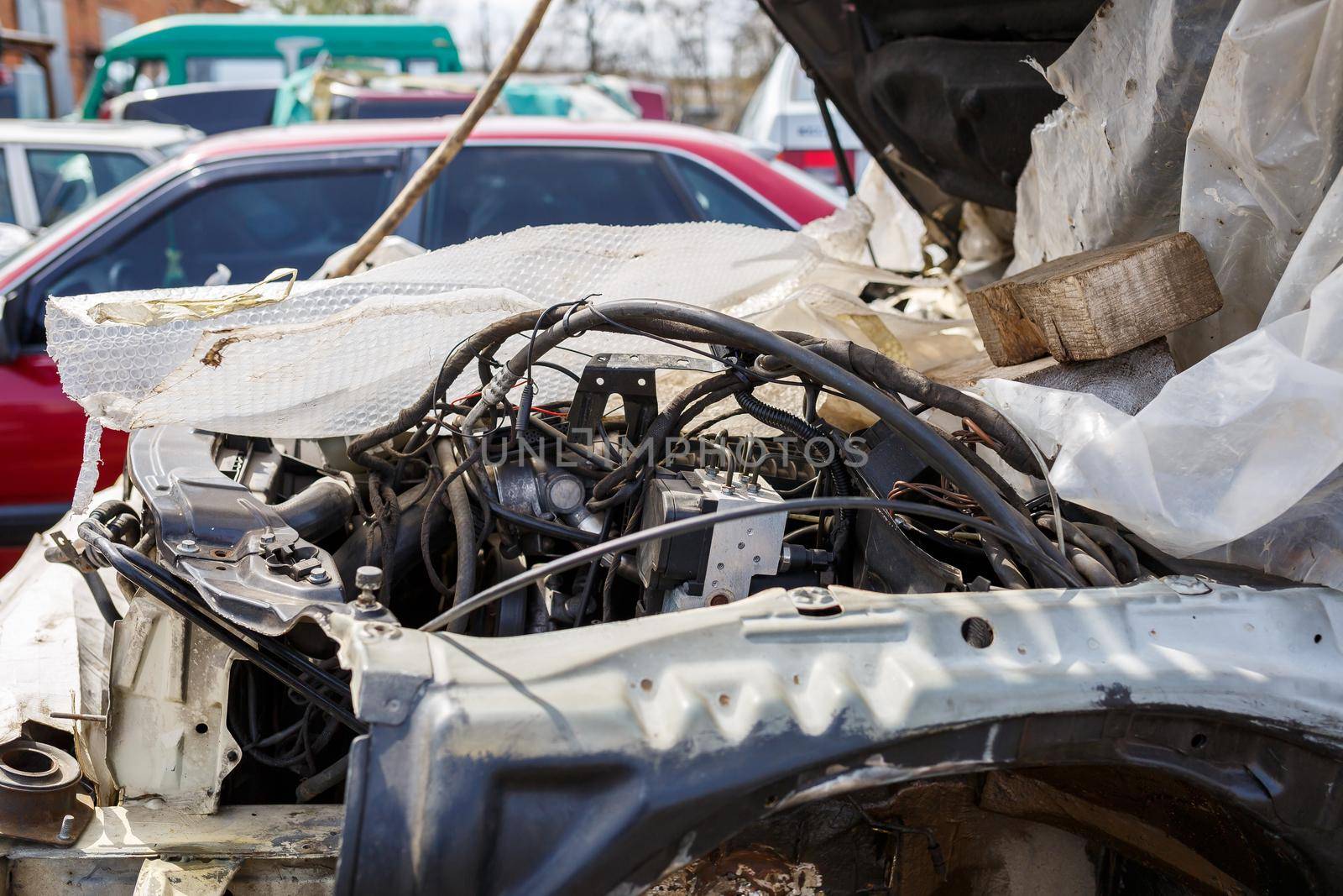 old car, rusty broken body, abandoned parking