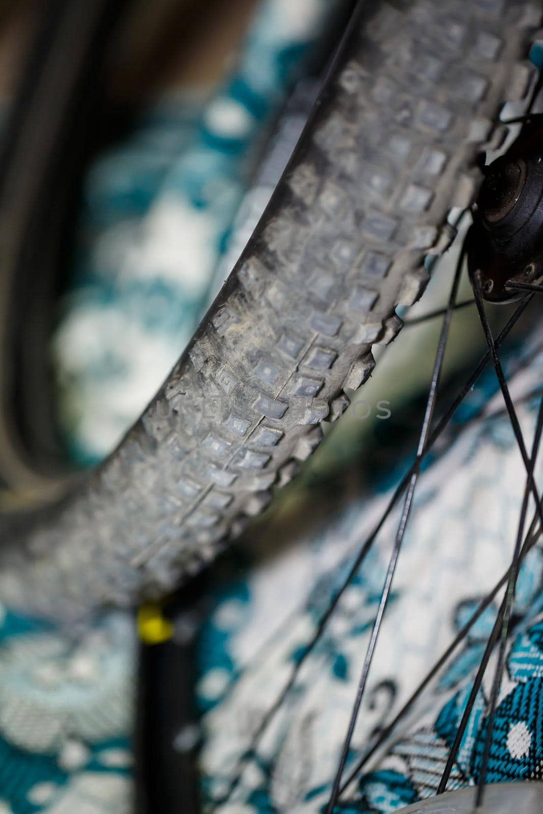 A man changes the camera on a bicycle wheel. Spike Bike Chamber
