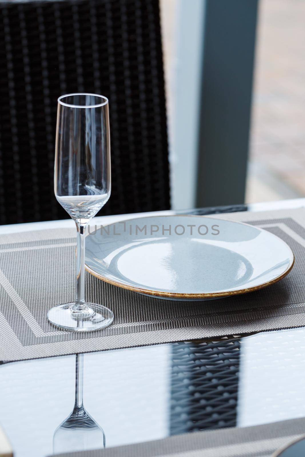 Empty plate of blue glaze ceramic melamine for dinner.