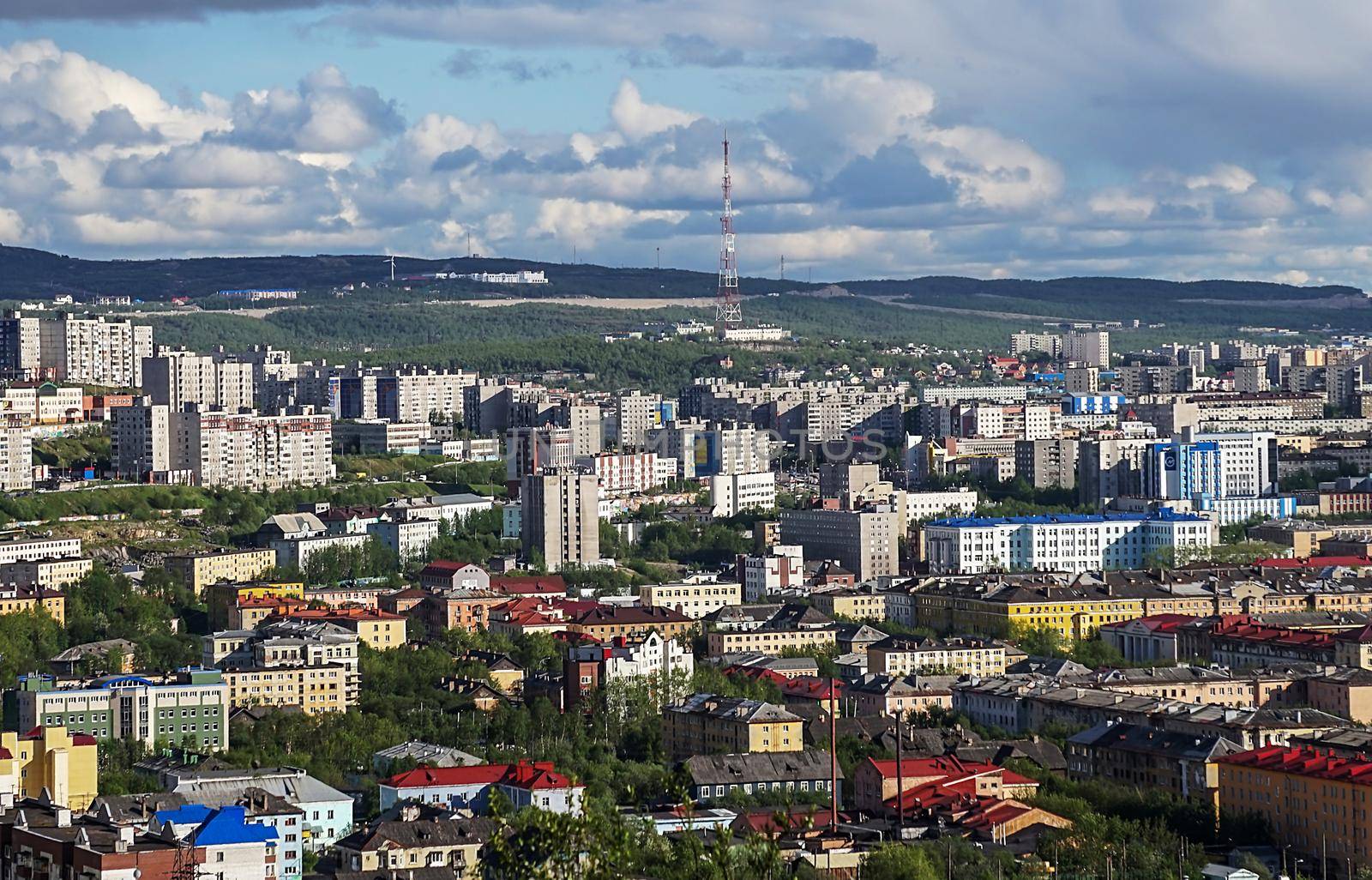 Murmansk, Russia. Urban landscape with buildings and architecture.