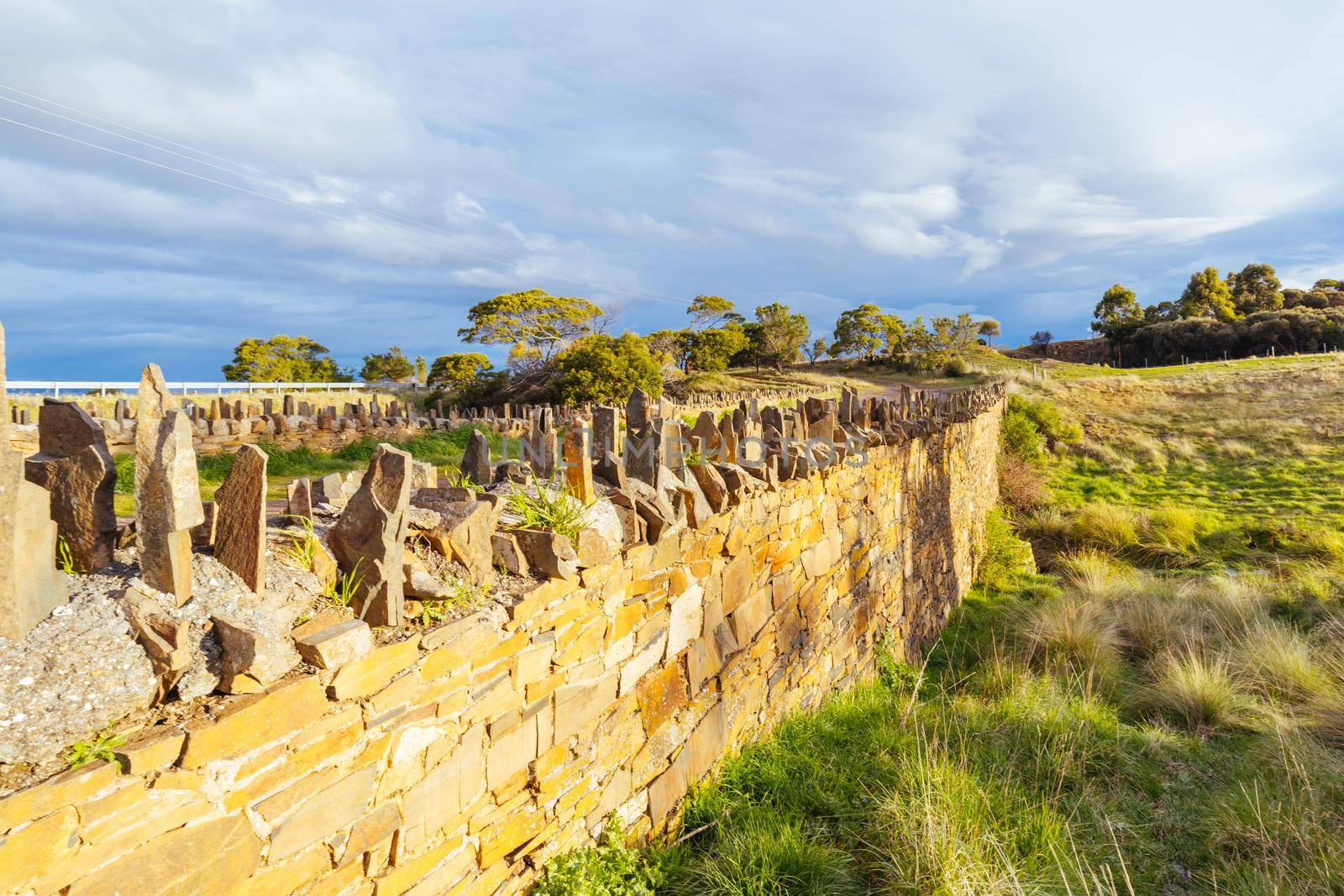 The famous Spiky Bridge and surrounding landscape built by convicts in mid 19th century near Swansea in Tasmania, Australia