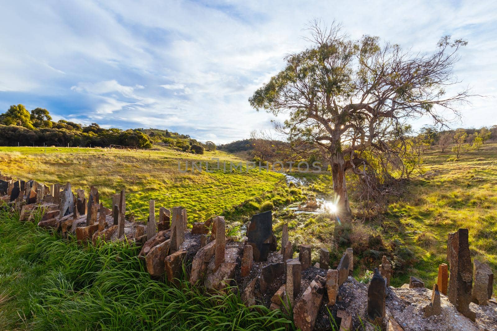 The famous Spiky Bridge and surrounding landscape built by convicts in mid 19th century near Swansea in Tasmania, Australia