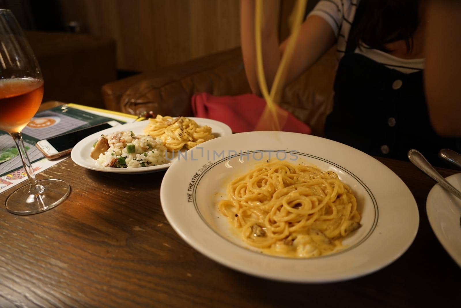 Pasta and wine images. Shooting Location: Tokyo Musashino City