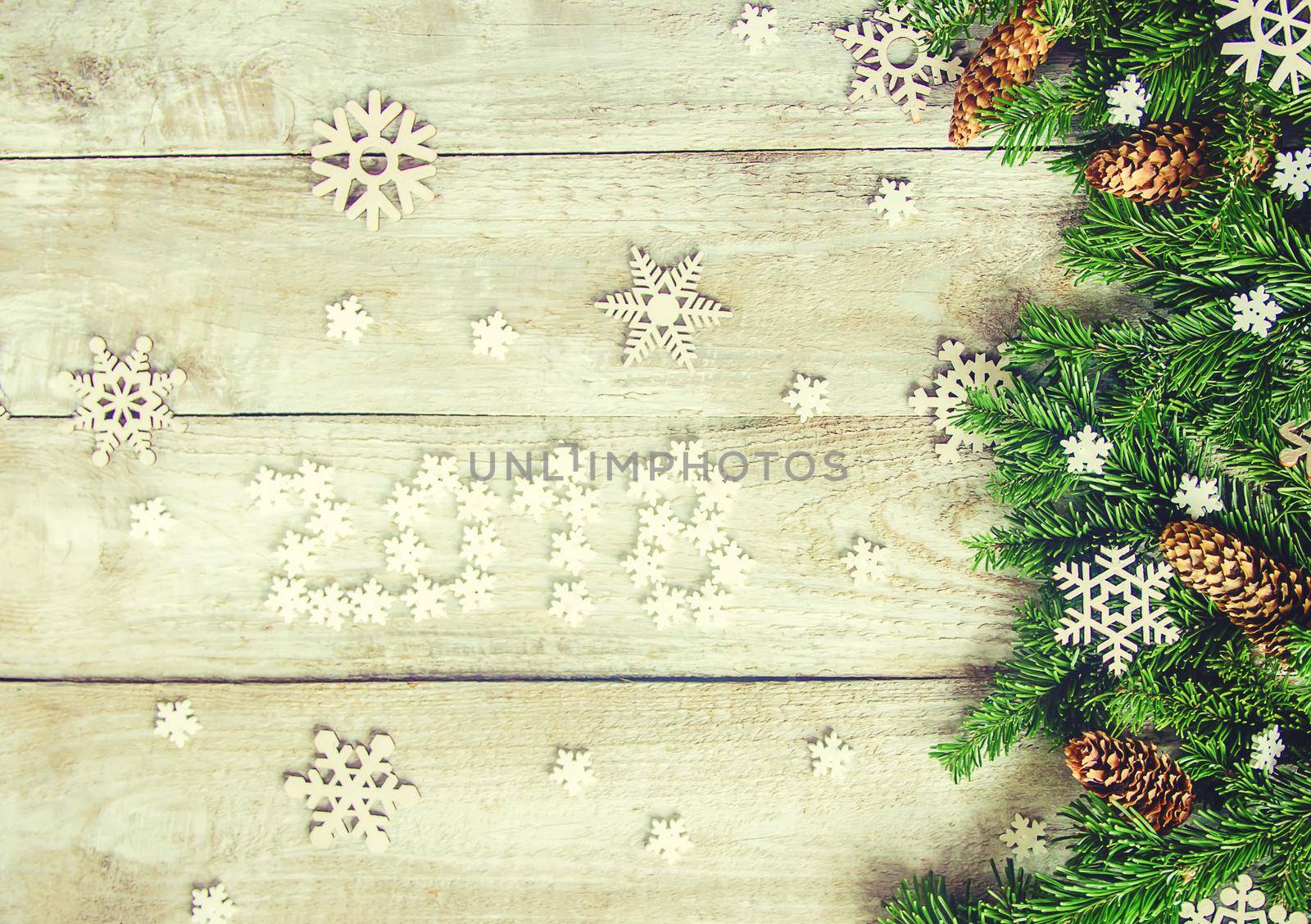 Wooden background with gifts. Selective focus. Decor.