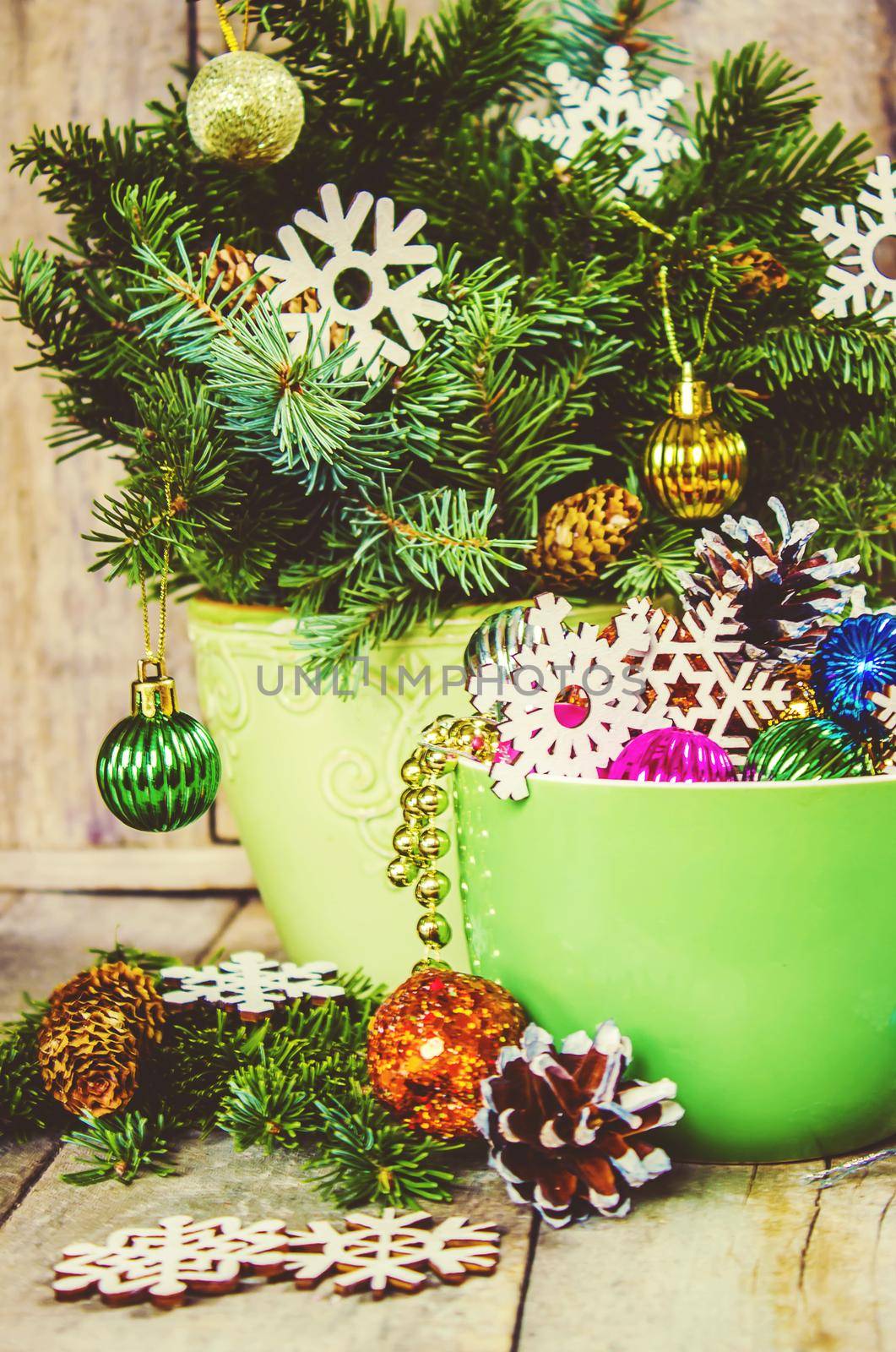 Wooden background with gifts. Selective focus. Decor.