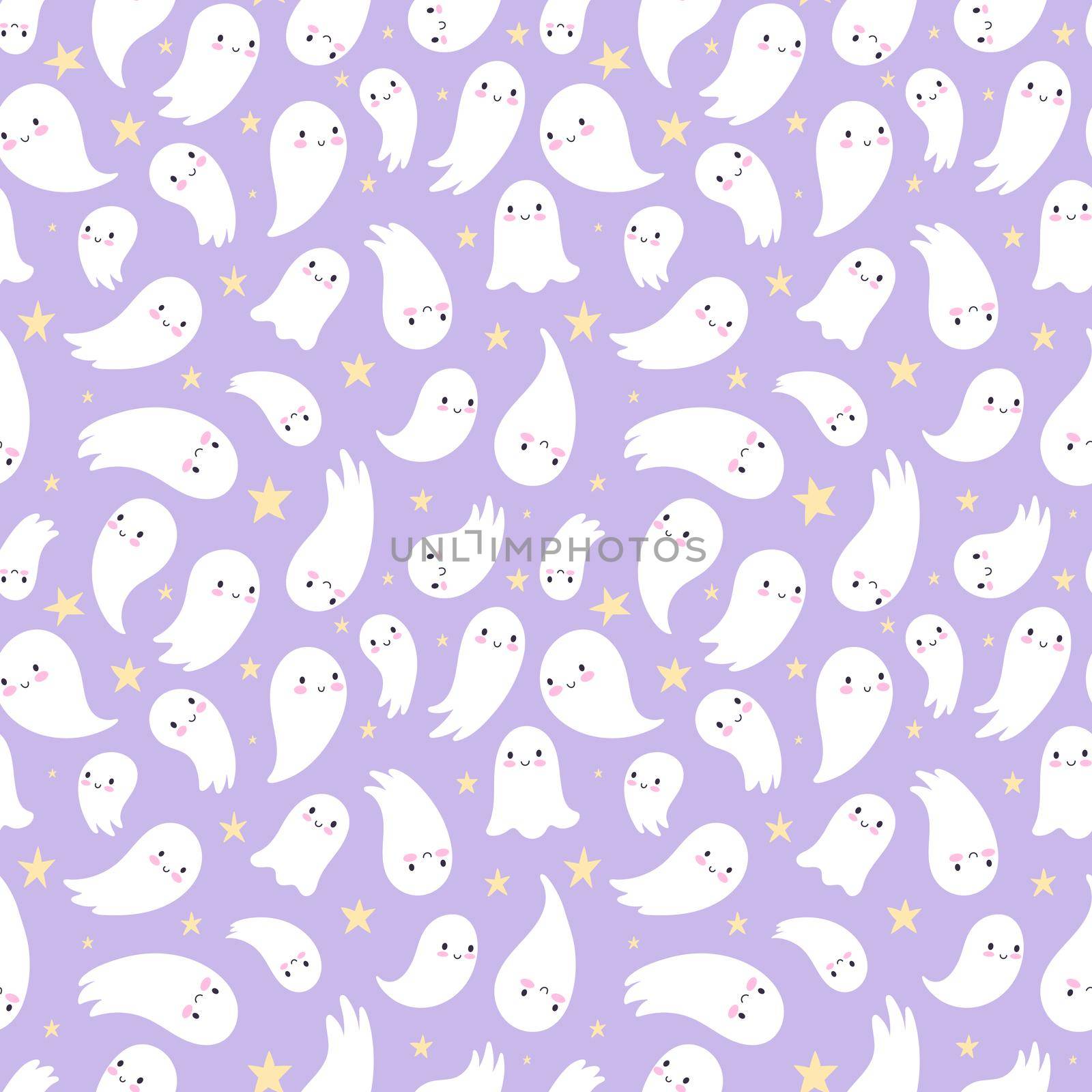 Halloween seamless pattern. Childish seamless background with cute ghosts. Vector design for baby textiles, wrapping paper, etc.
