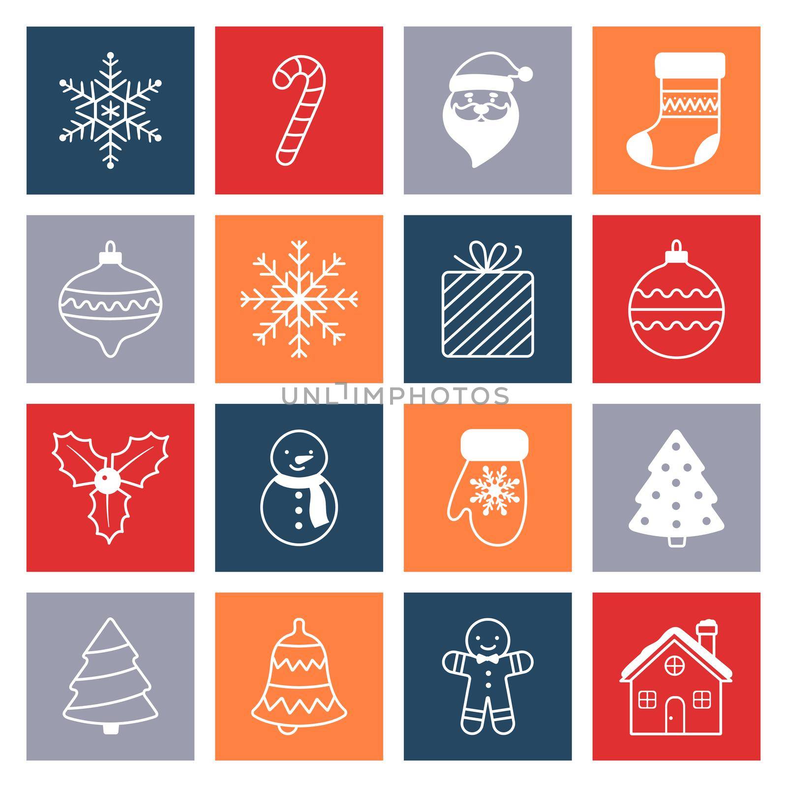 New year or christmas Flat Icons Collection of Sixteen Simple Icons by Lena_Khmelniuk