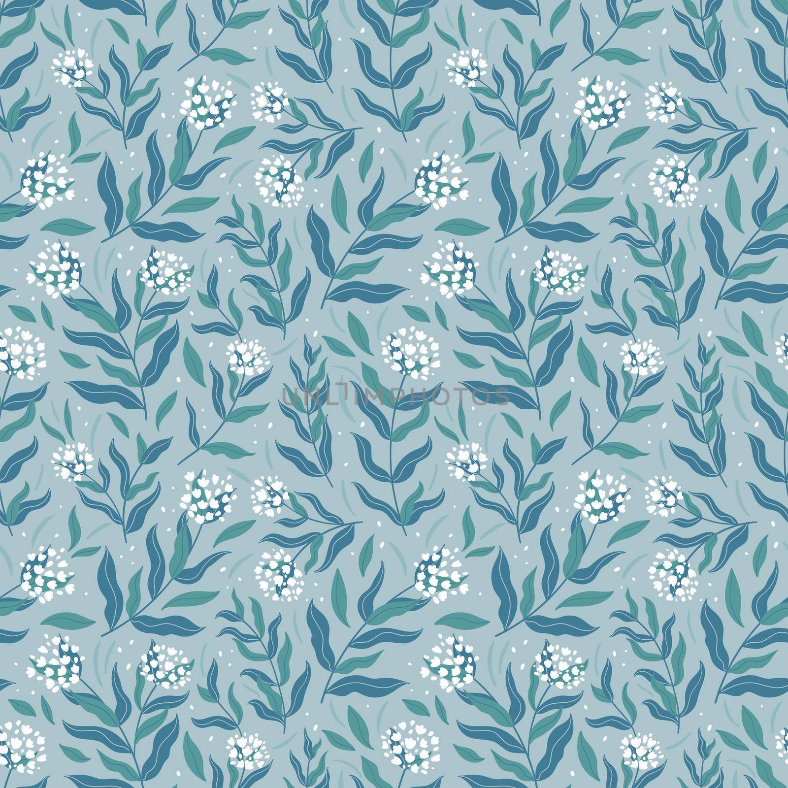 Flowers seamless pattern in hand-drawn style. Vector floral texture. Stylized plants and flowers fabric print design.