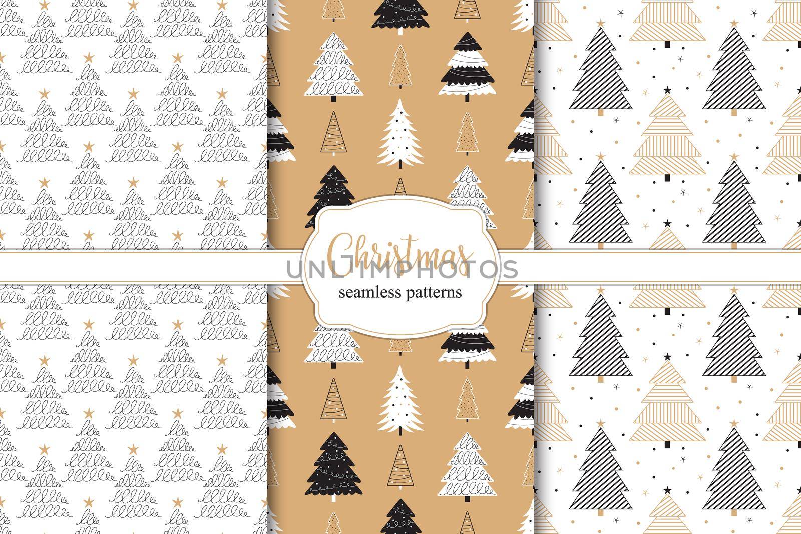 Set of different seamless patterns with Christmas trees. by Lena_Khmelniuk