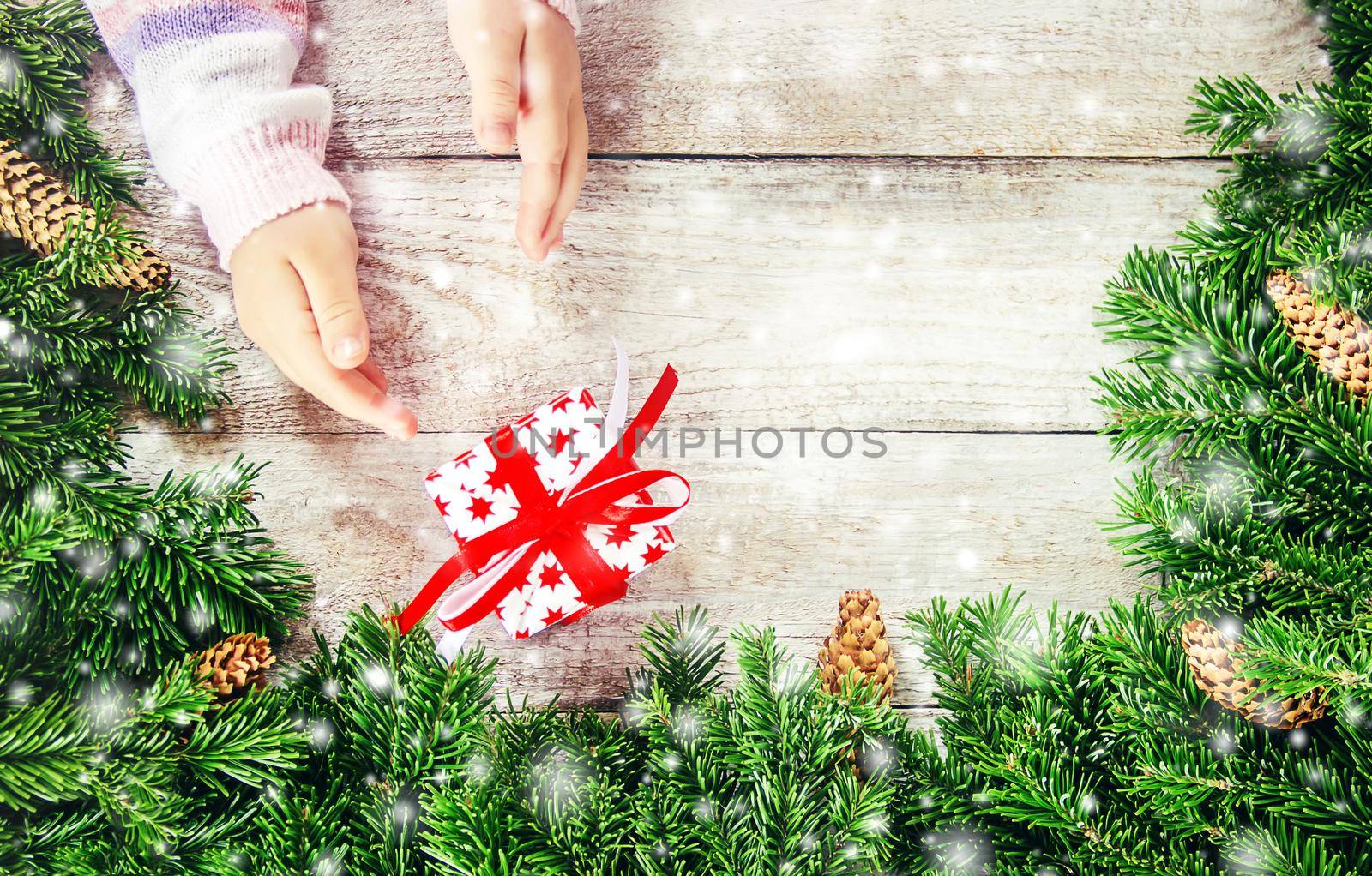 Wooden background with gifts. Selective focus. Decor. by yanadjana