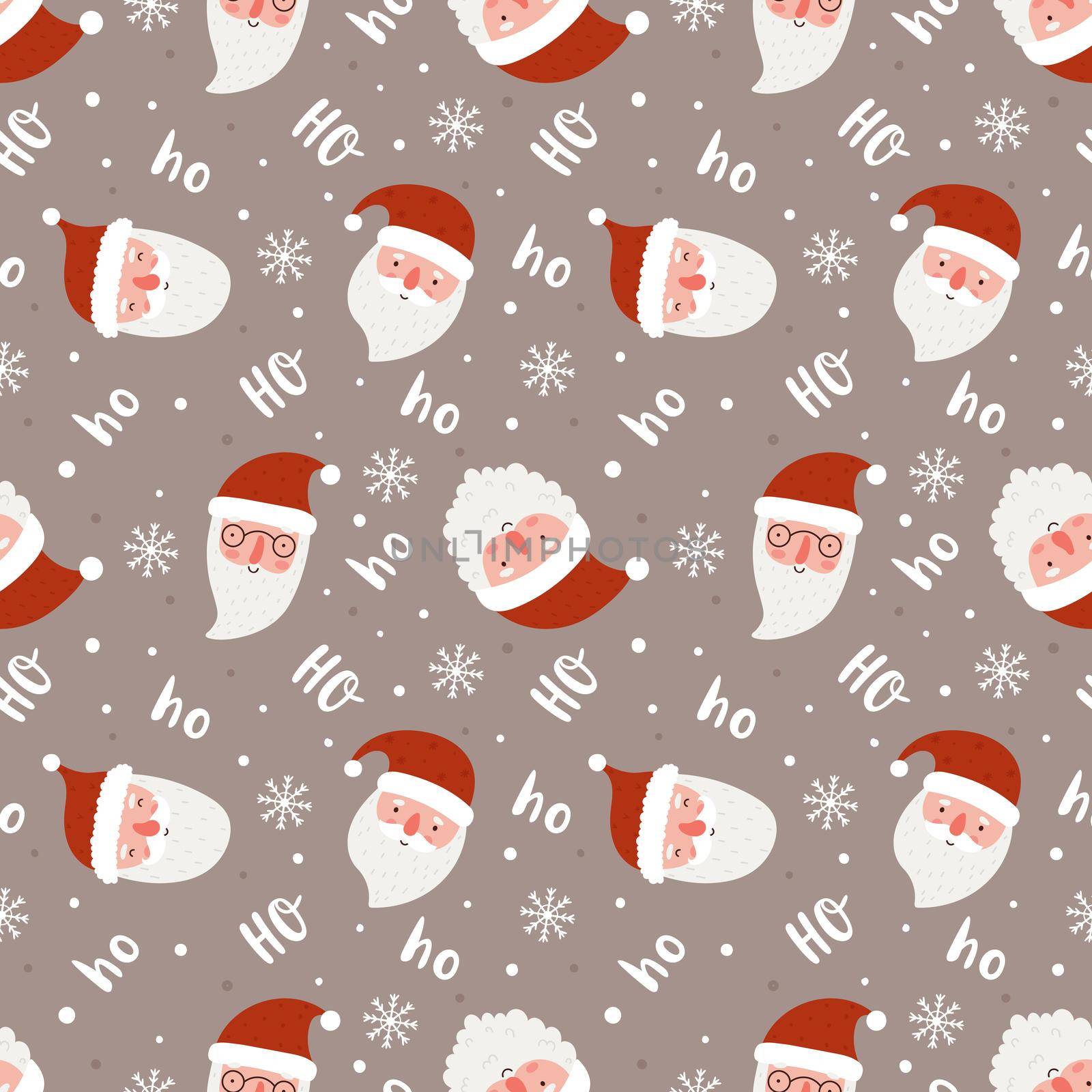 Christmas seamless pattern with funny santas. Vector illustration. Ideal for fabric, wrapping paper.