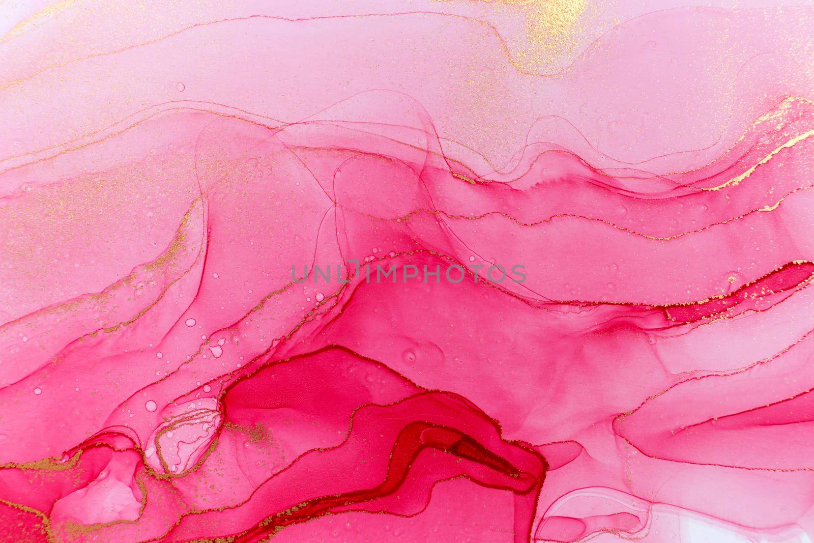 Watercolor pink waves and swirls with golden layers by AnaBabii