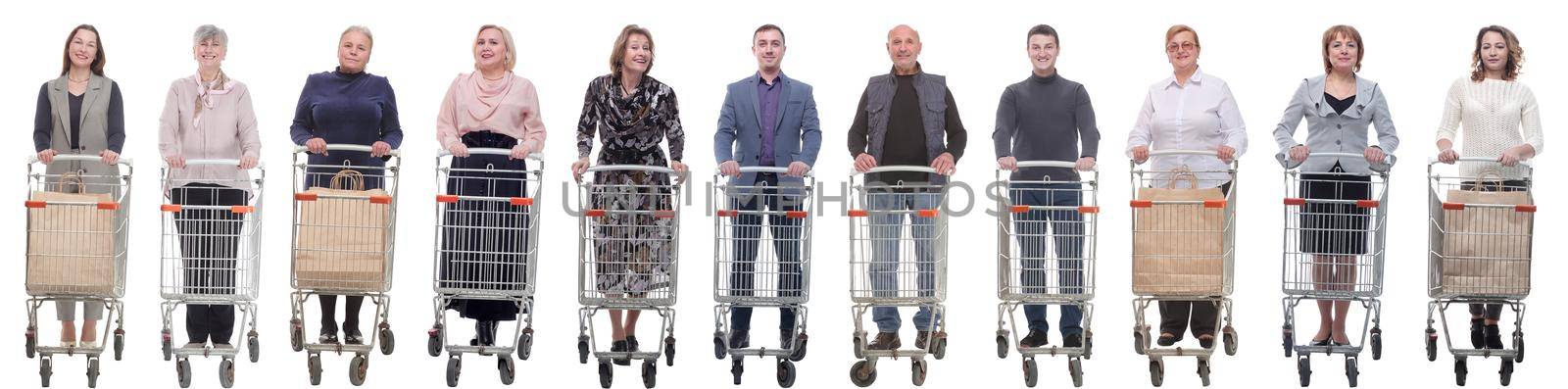 collage group of people with cart isolated on white by asdf