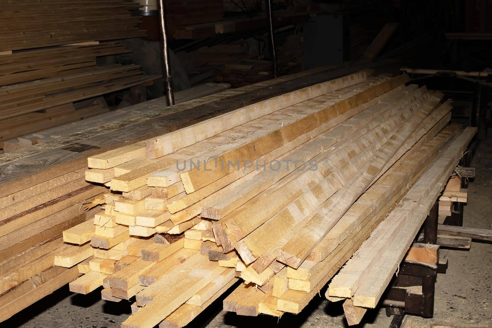 Folded finished boards at the sawmill close up