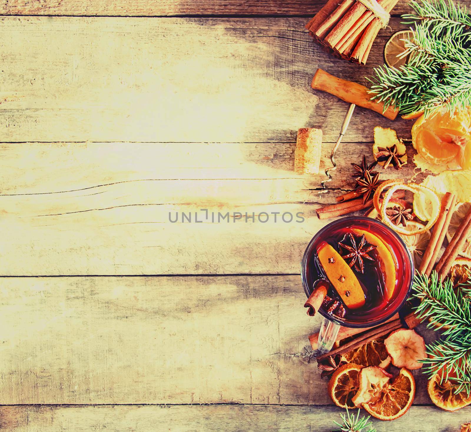 Mulled wine. With spices. Selective focus. Food and drink