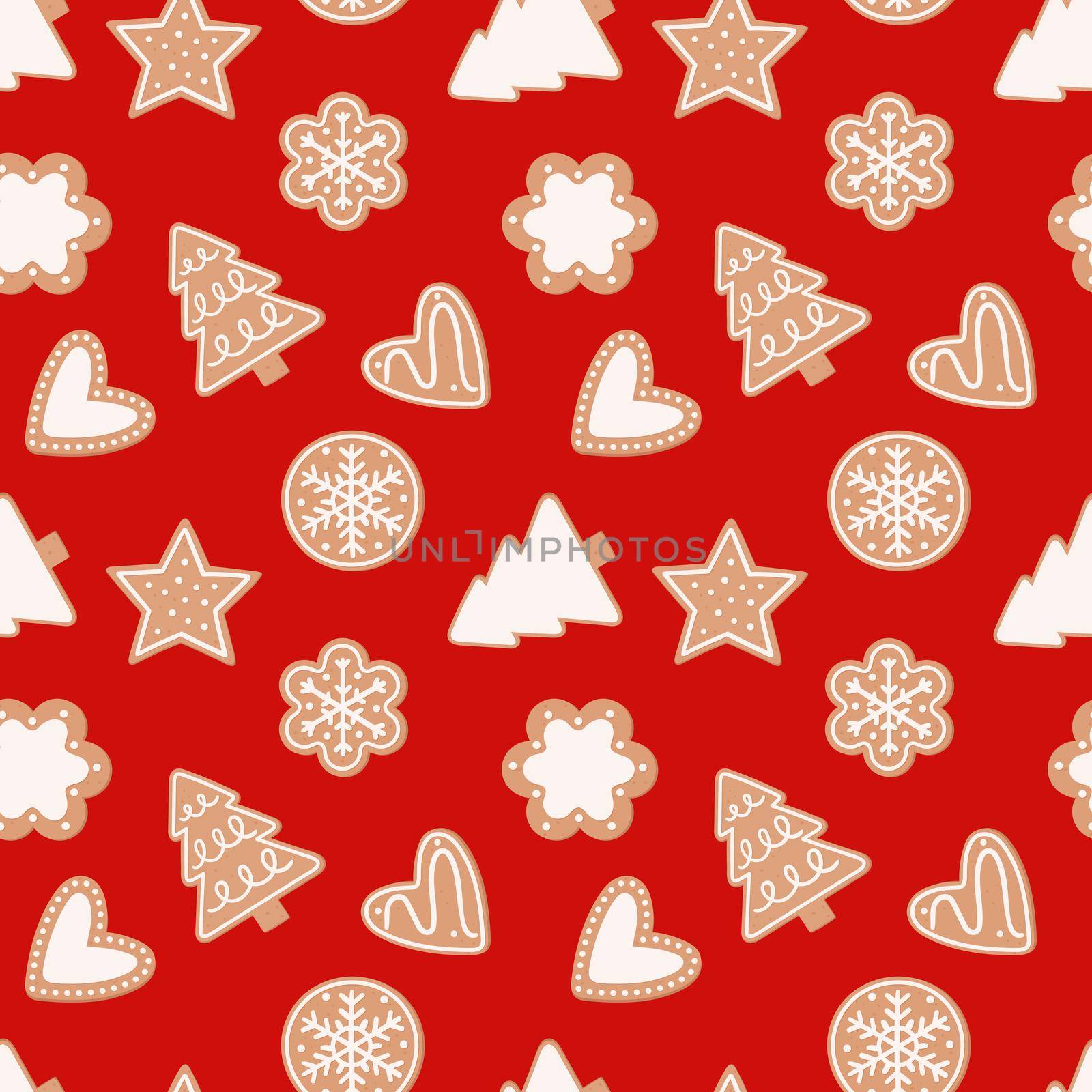 Gingerbread festive seamless pattern. Vector illustration in flat cartoon style