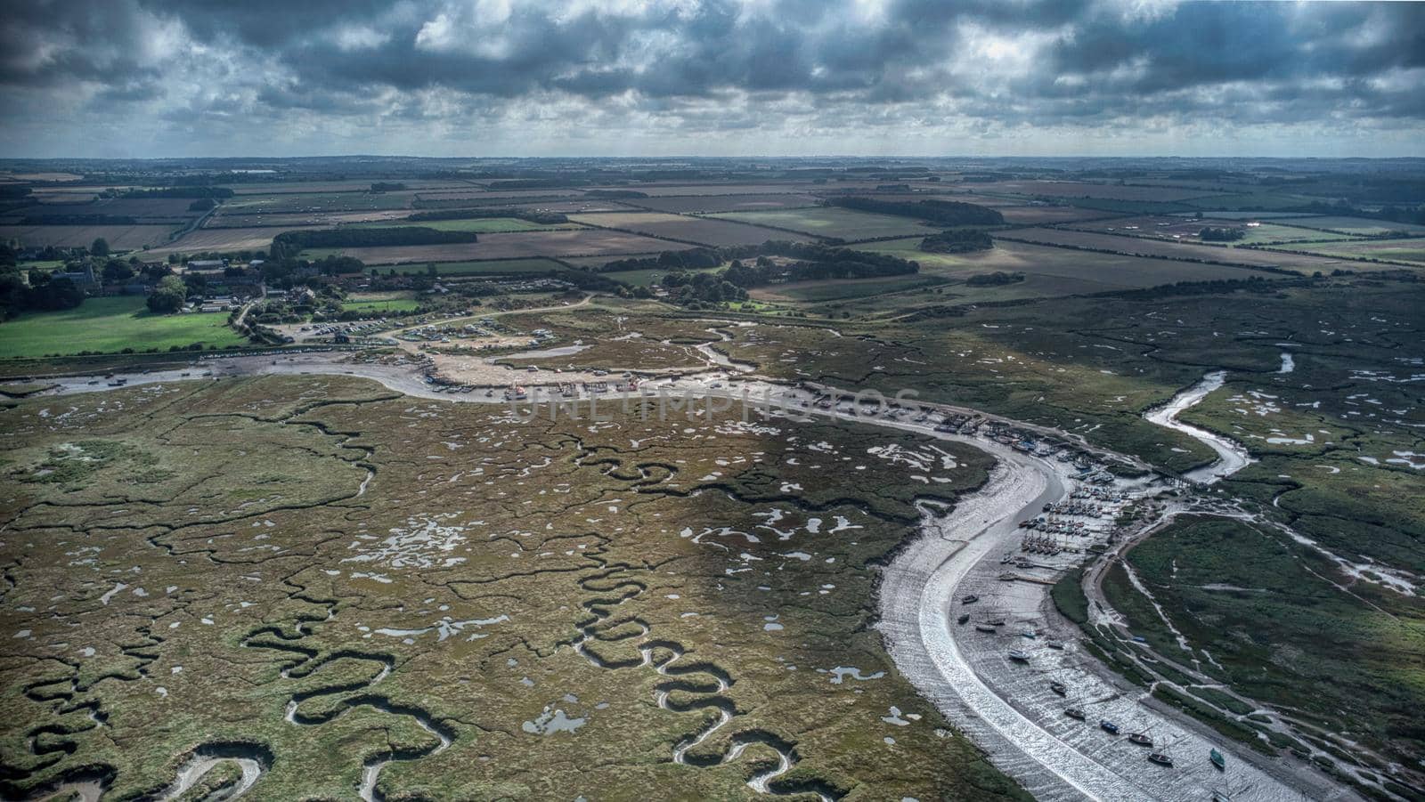 Aerial view of river Glaven at Morston near Blakeney point