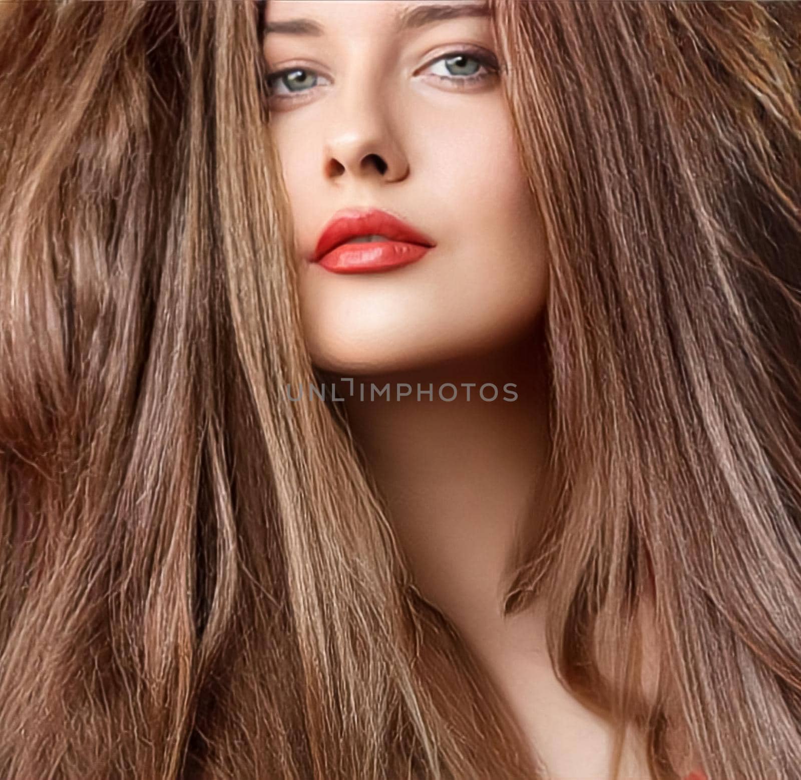 Hairstyle, beauty and hair care, beautiful woman with long natural brown hair, glamour portrait for hair salon and haircare brand