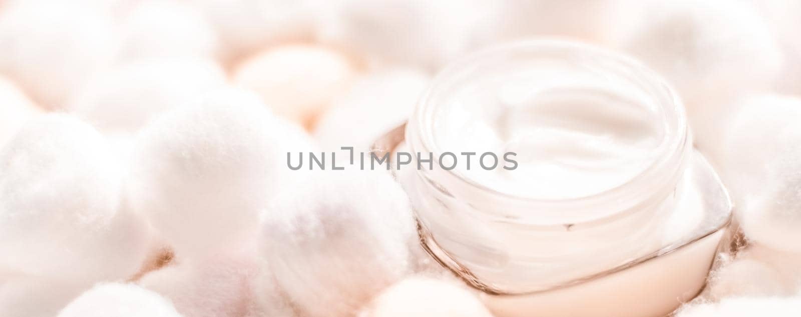 Luxury face cream for sensitive skin and orange cotton balls on background, spa cosmetics and natural skincare beauty brand product by Anneleven