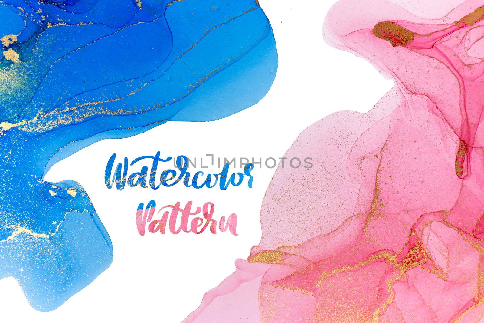 Abstract blue and pink watyercolor pattern with copyspace. Template design