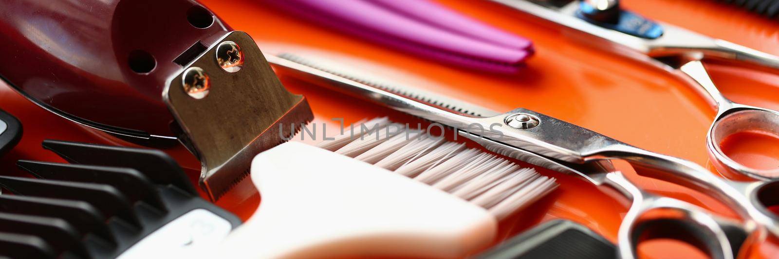Set of accessories for work of hairdressers. Working tool of hairdressers
