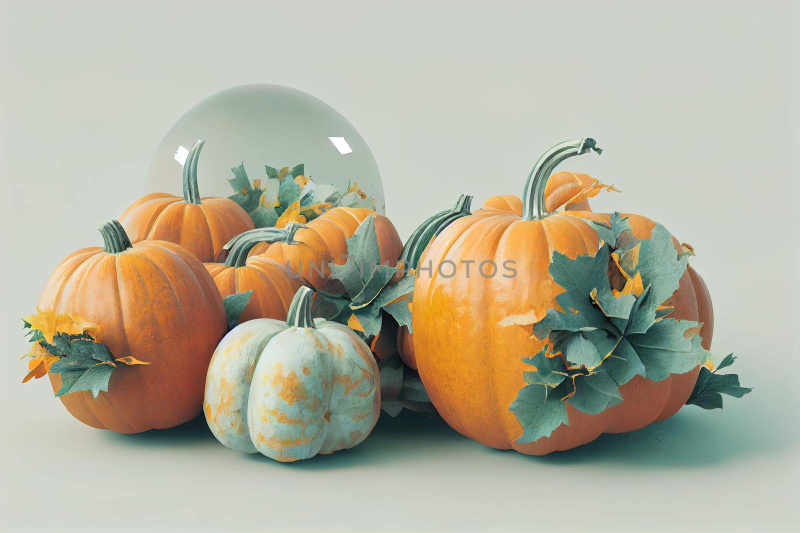 Three orange pumpkins on a transparent background. Large and small pumpkins. Halloween pumpkins. Autumn mood. Farm natural vegetables. Isolate. Pumpkin icon. 3d illustration. 3d rendering.. High quality illustration