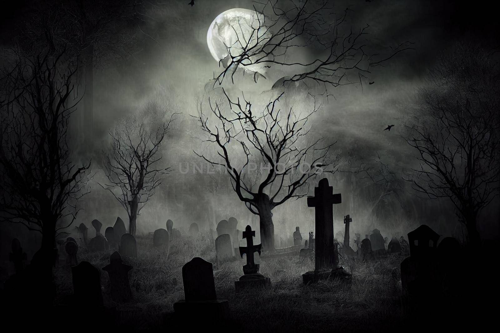 Halloween spooky background, scary pumpkis scene. Spooky graveyard in by 2ragon
