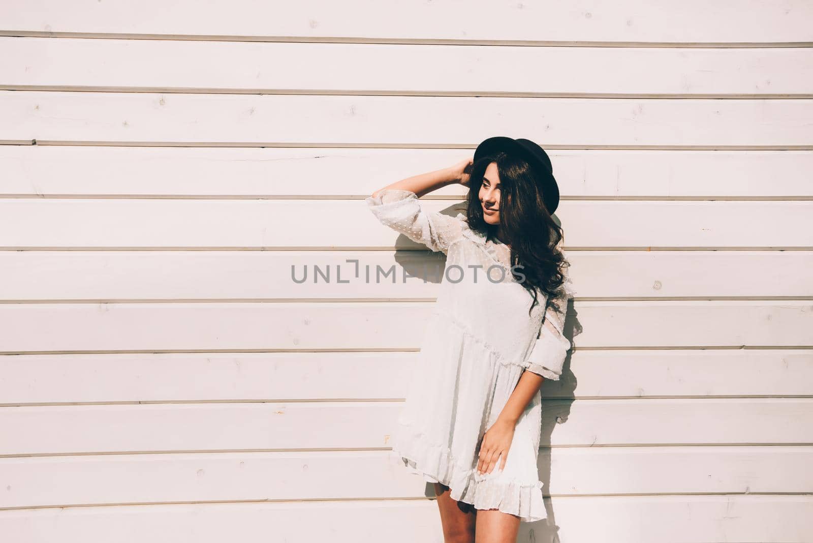 portrait of young stylish hipster woman , wearing trendy white dress by Ashtray25