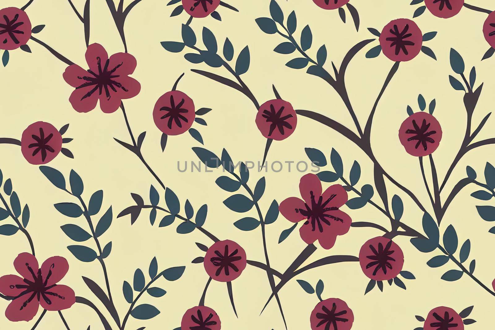 Floral vintage seamless pattern wit birds for retro wallpapers. Enchanted Vintage Flowers. Arts and Crafts movement inspired. Design for wrapping paper, wallpaper, fabrics and fashion clothes.. High quality illustration