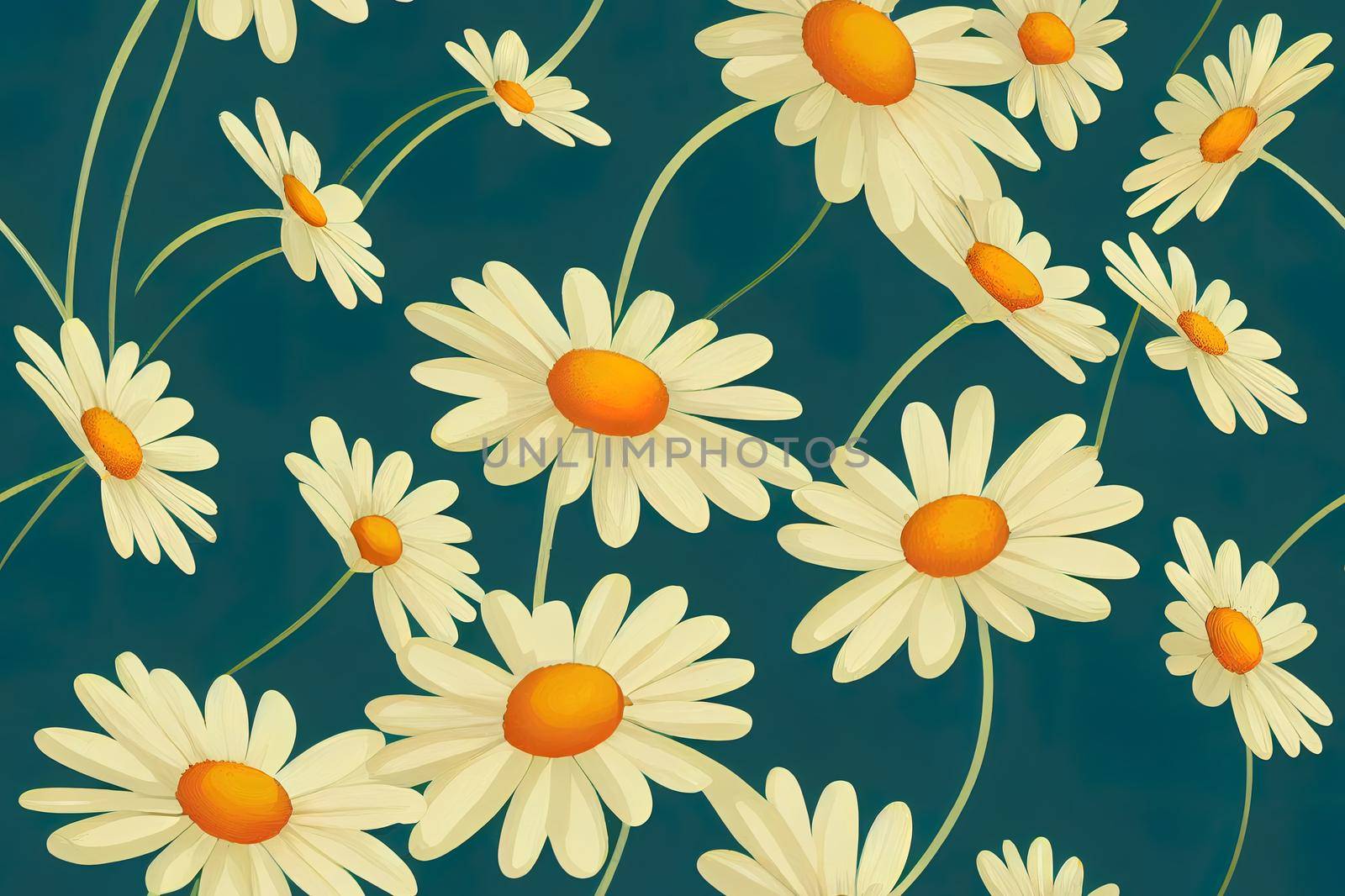 Delicate daisy print seamless background. High quality illustration