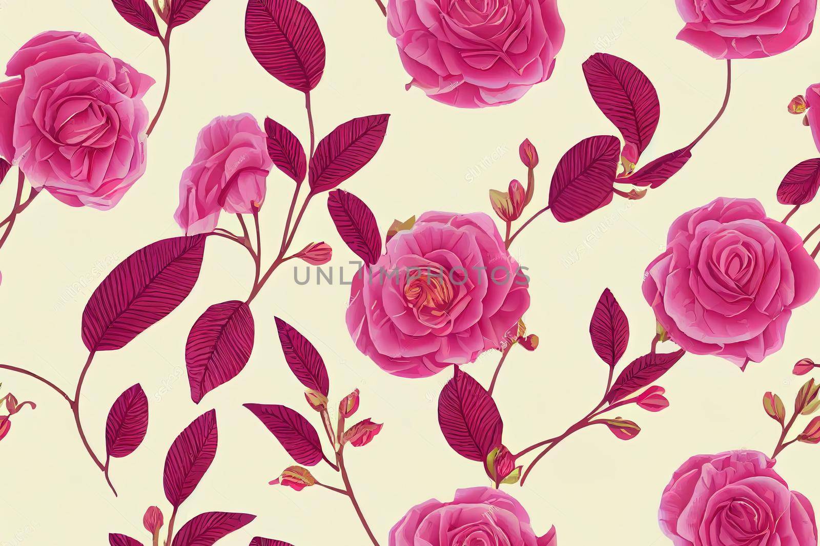 Seamless pattern with spring flowers and leaves. modern pastel summer, winter rose background. floral pattern for wallpaper or fabric. autumn Flower rose. Botanic Tile.. High quality illustration