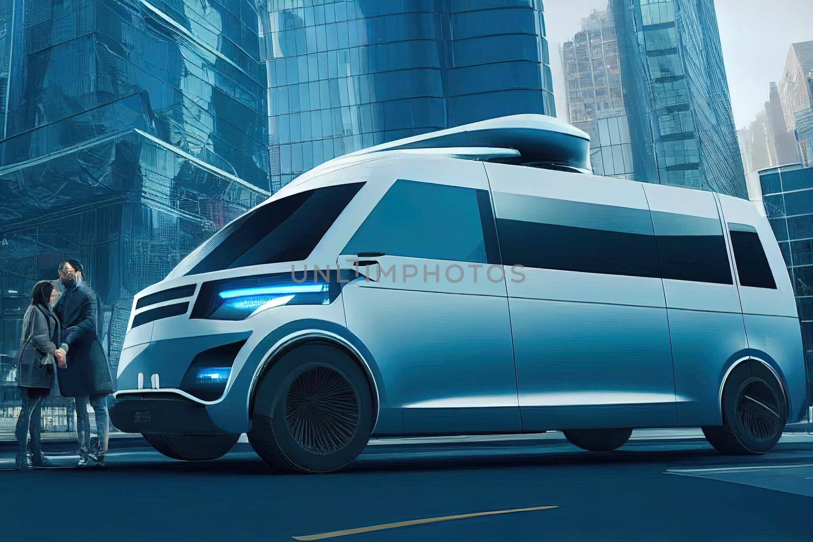 Shot of a Futuristic Self-Driving Van Moving on a by 2ragon