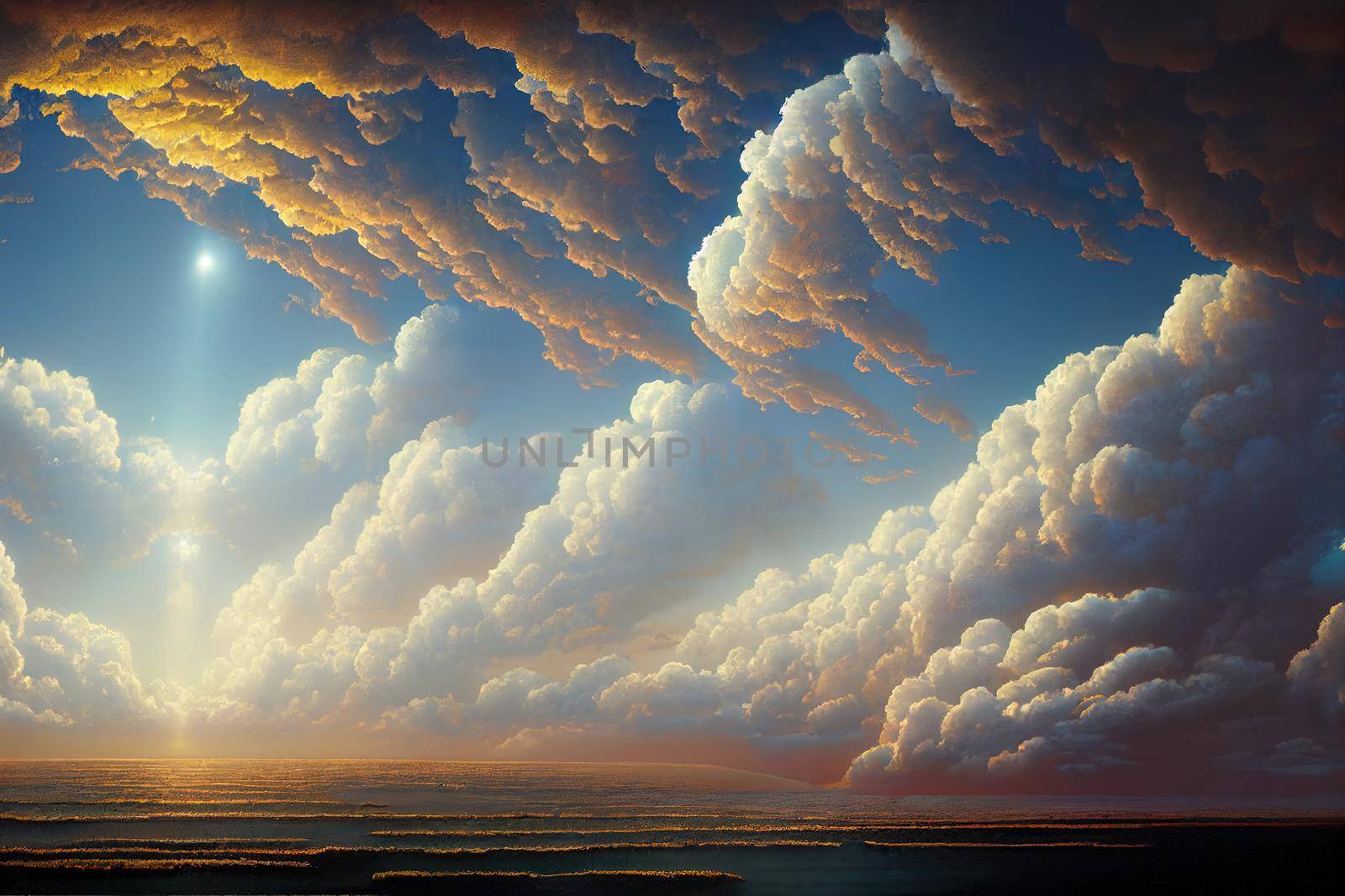 Blue sky background with tiny clouds. High quality illustration