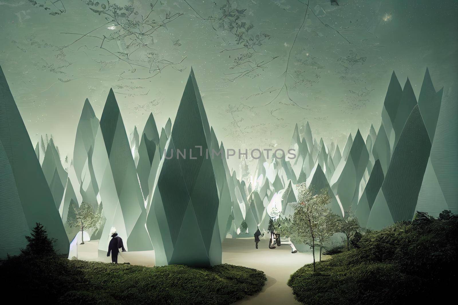 Bright fairy tale forest with copy space. High quality illustration