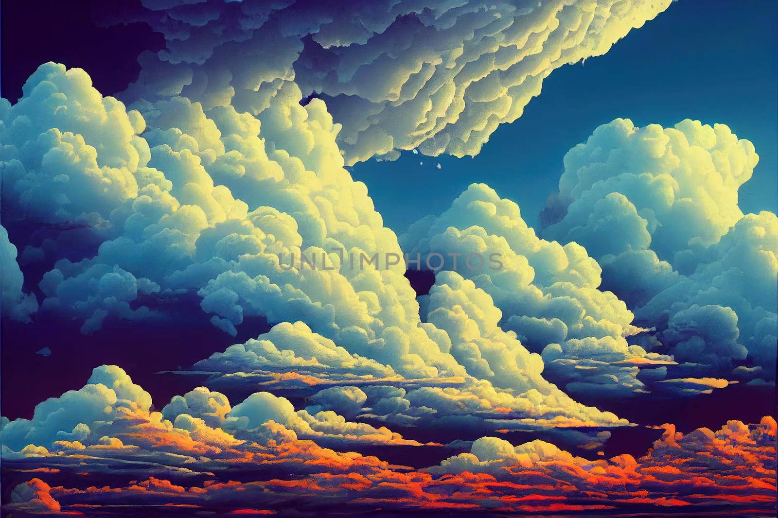 Blue sky with white clouds. High quality illustration